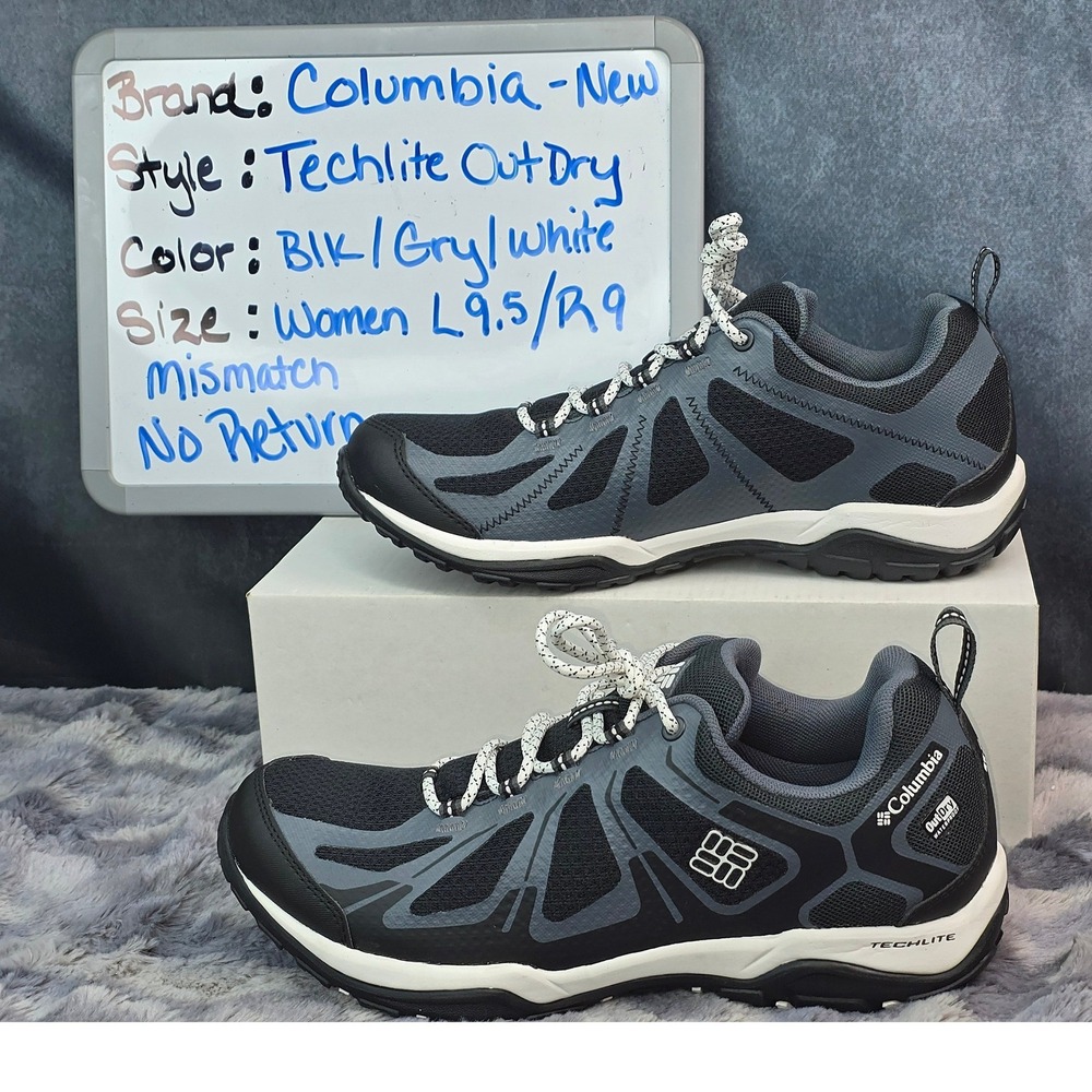 NEW Columbia Techlite OutDry Black Grey Waterproof Shoes WMNS Mismatched L9.5/R9
